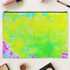 Fluorescent Yellow And Pink Abstract Garden Foliage Cosmetic Bag (xxxl) by myrubiogarden