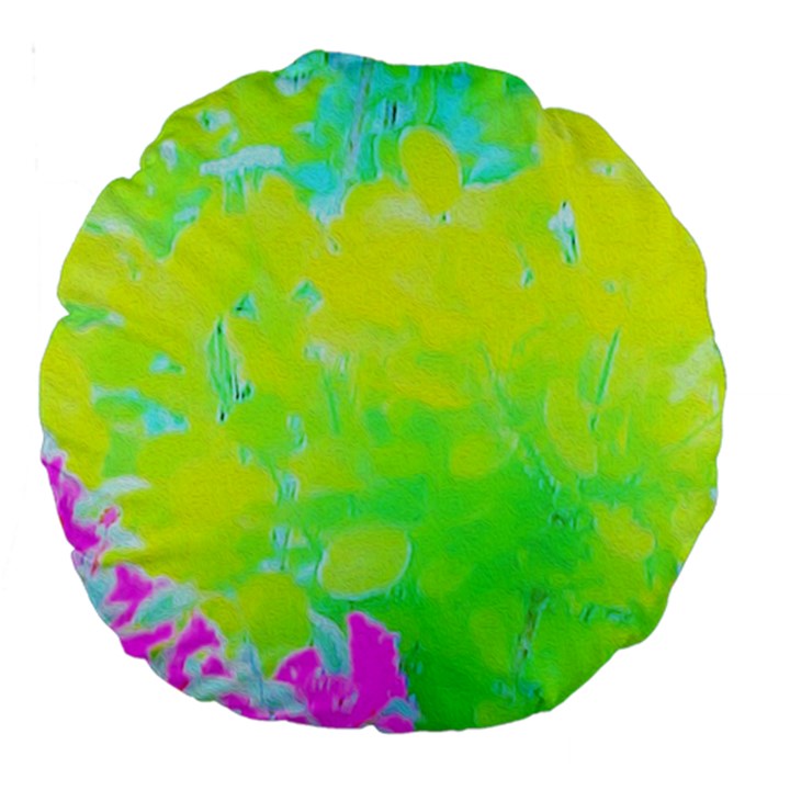 Fluorescent Yellow And Pink Abstract Garden Foliage Large 18  Premium Round Cushions