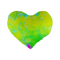 Fluorescent Yellow And Pink Abstract Garden Foliage Standard 16  Premium Heart Shape Cushions by myrubiogarden