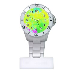 Fluorescent Yellow And Pink Abstract Garden Foliage Plastic Nurses Watch by myrubiogarden