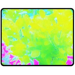 Fluorescent Yellow And Pink Abstract Garden Foliage Double Sided Fleece Blanket (medium)  by myrubiogarden