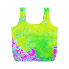 Fluorescent Yellow And Pink Abstract Garden Foliage Full Print Recycle Bag (m) by myrubiogarden