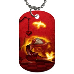 Wonderful Fairy Of The Fire With Fire Birds Dog Tag (one Side) by FantasyWorld7