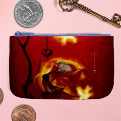 Wonderful Fairy Of The Fire With Fire Birds Large Coin Purse by FantasyWorld7