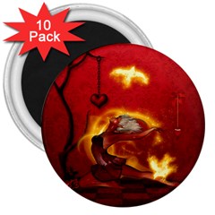 Wonderful Fairy Of The Fire With Fire Birds 3  Magnets (10 Pack)  by FantasyWorld7