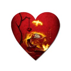 Wonderful Fairy Of The Fire With Fire Birds Heart Magnet by FantasyWorld7