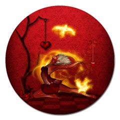 Wonderful Fairy Of The Fire With Fire Birds Magnet 5  (round) by FantasyWorld7