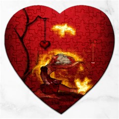 Wonderful Fairy Of The Fire With Fire Birds Jigsaw Puzzle (heart) by FantasyWorld7