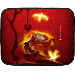 Wonderful Fairy Of The Fire With Fire Birds Double Sided Fleece Blanket (mini)  by FantasyWorld7