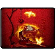 Wonderful Fairy Of The Fire With Fire Birds Fleece Blanket (large)  by FantasyWorld7