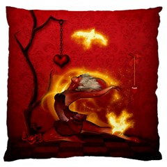 Wonderful Fairy Of The Fire With Fire Birds Large Cushion Case (one Side) by FantasyWorld7