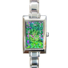 Purple Coneflower Garden With Tiger Eye Tree Rectangle Italian Charm Watch by myrubiogarden