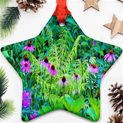 Purple Coneflower Garden With Tiger Eye Tree Ornament (star) by myrubiogarden