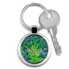 Purple Coneflower Garden With Tiger Eye Tree Key Chains (round)  by myrubiogarden