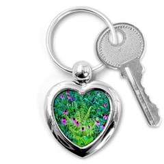 Purple Coneflower Garden With Tiger Eye Tree Key Chains (heart)  by myrubiogarden