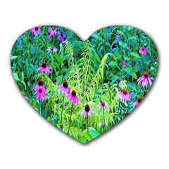 Purple Coneflower Garden With Tiger Eye Tree Heart Mousepads by myrubiogarden