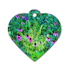 Purple Coneflower Garden With Tiger Eye Tree Dog Tag Heart (two Sides) by myrubiogarden