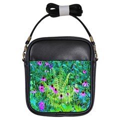 Purple Coneflower Garden With Tiger Eye Tree Girls Sling Bag by myrubiogarden