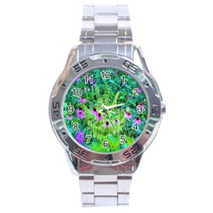 Purple Coneflower Garden With Tiger Eye Tree Stainless Steel Analogue Watch