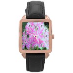 Hot Pink And White Peppermint Twist Garden Phlox Rose Gold Leather Watch  Front