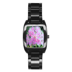 Hot Pink And White Peppermint Twist Garden Phlox Stainless Steel Barrel Watch by myrubiogarden