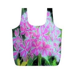 Hot Pink And White Peppermint Twist Garden Phlox Full Print Recycle Bag (m) by myrubiogarden