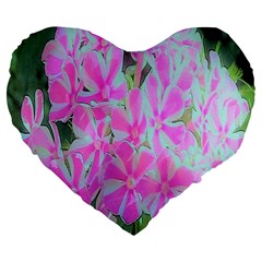 Hot Pink And White Peppermint Twist Garden Phlox Large 19  Premium Flano Heart Shape Cushions by myrubiogarden