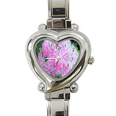 Hot Pink And White Peppermint Twist Garden Phlox Heart Italian Charm Watch by myrubiogarden