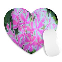 Hot Pink And White Peppermint Twist Garden Phlox Heart Mousepads by myrubiogarden