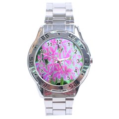 Hot Pink And White Peppermint Twist Garden Phlox Stainless Steel Analogue Watch by myrubiogarden