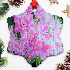 Hot Pink And White Peppermint Twist Garden Phlox Snowflake Ornament (two Sides) by myrubiogarden