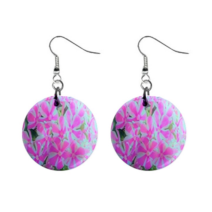 Hot Pink And White Peppermint Twist Garden Phlox Mini Button Earrings