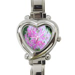 Hot Pink And White Peppermint Twist Garden Phlox Heart Italian Charm Watch Front