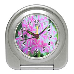 Hot Pink And White Peppermint Twist Garden Phlox Travel Alarm Clock by myrubiogarden