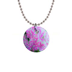 Hot Pink And White Peppermint Twist Garden Phlox 1  Button Necklace by myrubiogarden