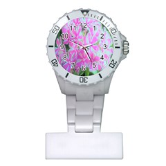 Hot Pink And White Peppermint Twist Garden Phlox Plastic Nurses Watch by myrubiogarden