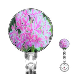 Hot Pink And White Peppermint Twist Garden Phlox Stainless Steel Nurses Watch by myrubiogarden