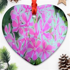 Hot Pink And White Peppermint Twist Garden Phlox Ornament (heart) by myrubiogarden