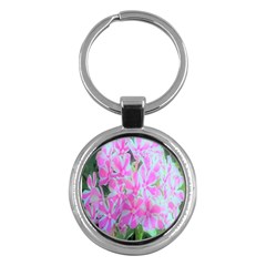 Hot Pink And White Peppermint Twist Garden Phlox Key Chains (round)  by myrubiogarden