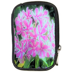 Hot Pink And White Peppermint Twist Garden Phlox Compact Camera Leather Case by myrubiogarden