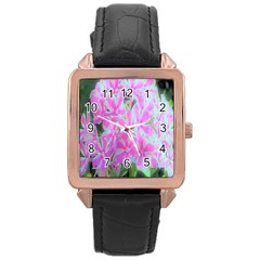 Hot Pink And White Peppermint Twist Garden Phlox Rose Gold Leather Watch 