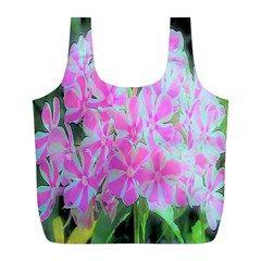 Hot Pink And White Peppermint Twist Garden Phlox Full Print Recycle Bag (l) by myrubiogarden