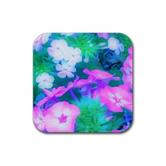 Pink, Green, Blue And White Garden Phlox Flowers Rubber Coaster (square)  by myrubiogarden