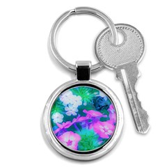 Pink, Green, Blue And White Garden Phlox Flowers Key Chains (round)  by myrubiogarden