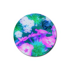 Pink, Green, Blue And White Garden Phlox Flowers Rubber Round Coaster (4 Pack)  by myrubiogarden