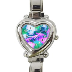 Pink, Green, Blue And White Garden Phlox Flowers Heart Italian Charm Watch by myrubiogarden