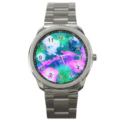 Pink, Green, Blue And White Garden Phlox Flowers Sport Metal Watch by myrubiogarden