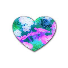 Pink, Green, Blue And White Garden Phlox Flowers Heart Coaster (4 Pack)  by myrubiogarden