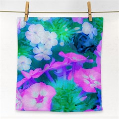 Pink, Green, Blue And White Garden Phlox Flowers Face Towel by myrubiogarden