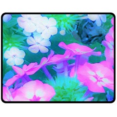 Pink, Green, Blue And White Garden Phlox Flowers Fleece Blanket (medium)  by myrubiogarden